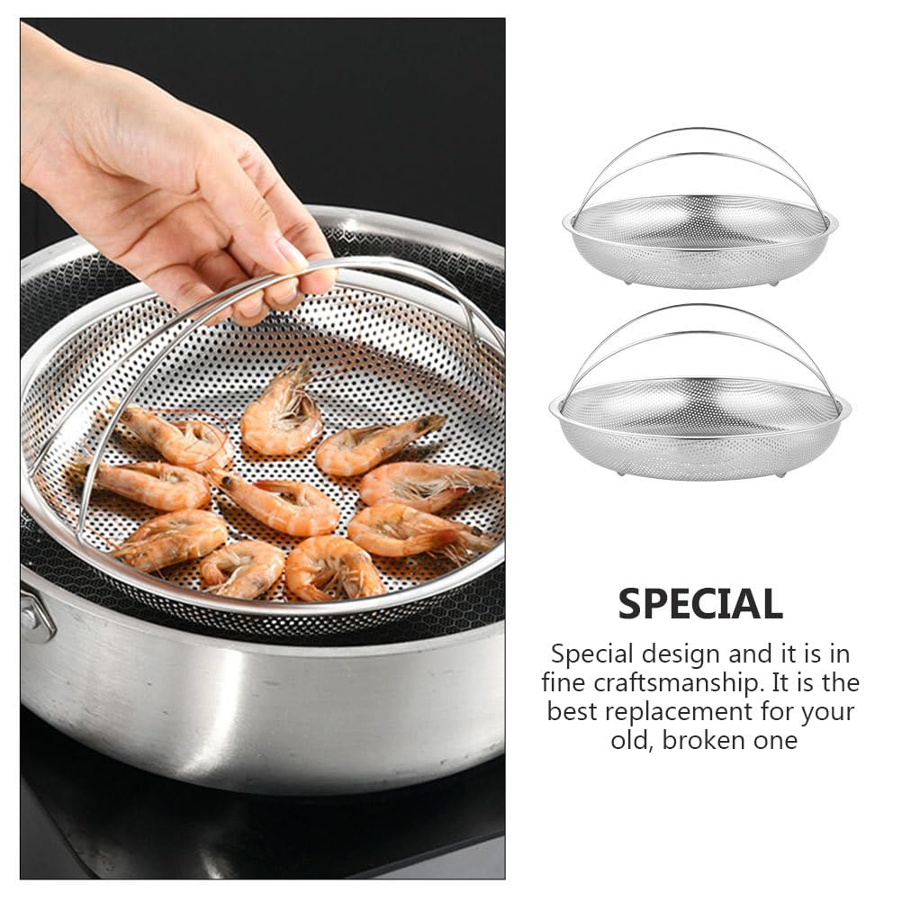 SHOWERORO Steamer Basket with Handle 8.85 Inch Stainless Steel Reusable Food Steaming Rack for Rice Cooker Vegetables Seafood and More