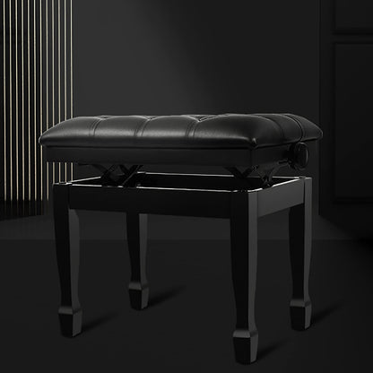 Leather Piano Bench Adjustable Deluxe Piano Bench Single Keyboard Stool with Thick Leather Cushion Wooden Comfortable Piano Stool Easy Assembly/Black(Teakwood Brown)