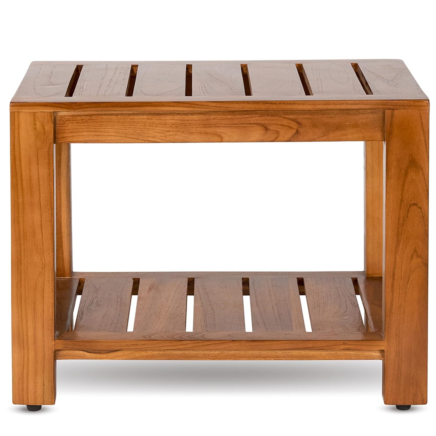 TeakCraft Teak Shower Bench with Shelf, 24” Wide, Shower Stool, Fully Assembled Bathroom Shower Seat, Water-Resistant Spa Bath Bench for Shower, Bathroom & Entryway, The Tara