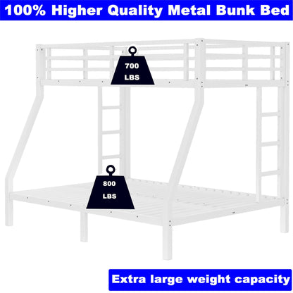 STERXONE Upgraded Version Thickened Stronger Metal Twin Over Full Bunk Bed, Heavy Duty Steel Twin Over Full Size Bunk Bed, Best Bunk Bed Frame for Adults (White,Twin Over Full)
