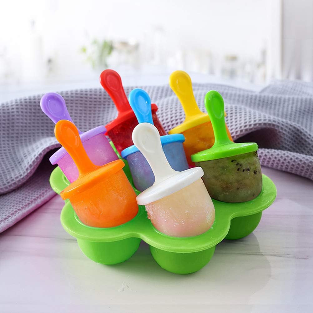 Mini Silicone Popsicle Mold, 7-Cavity DIY Ice Pop Mold with Colorful Plastic Sticks, Non-Stick Ice Cube Trays