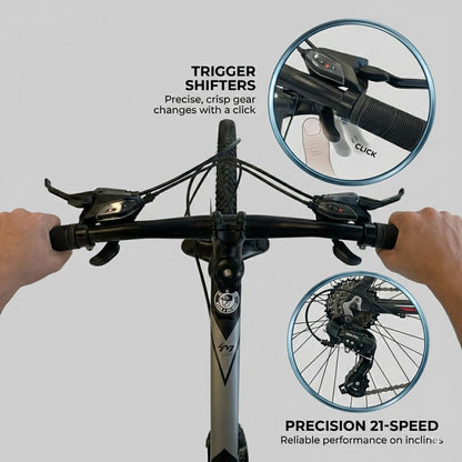 QARSWA 26 Inch Mountain Bike for Men and Women, Lightweight Aluminum Frame MTB with Dual Disc Brakes & 21-Speed Trigger Shifter, Comfort Foam Seat Adult Bicycle for Trail & Outdoor Riding,Black