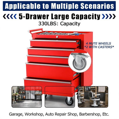 4-Drawer Rolling Tool Chest with Locking System, Portable Tool Storage Cabinet on Wheels, Secure Organizer Tool Box for Garage, Warehouse, Workshop, and Repair Shop, Heavy Duty Mobile Storage Solution