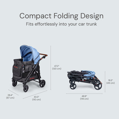 Familidoo Multi-Use Wagon Chariot Stroller, Stable, Removable Seat, Removable Bassinet, Zipable Front and Rear Doors, Mesh Side Panels for Ventilation (Blue)