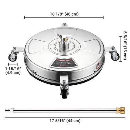 TRELVEX Pressure Washer Surface Cleaner with 4 Wheels 4000 PSI Stainless Steel Housing 1.8 to 3.7 GPM Water Flow Pressure Washer Attachment 1/4" Quick Connector for Patios, Driveways (18")