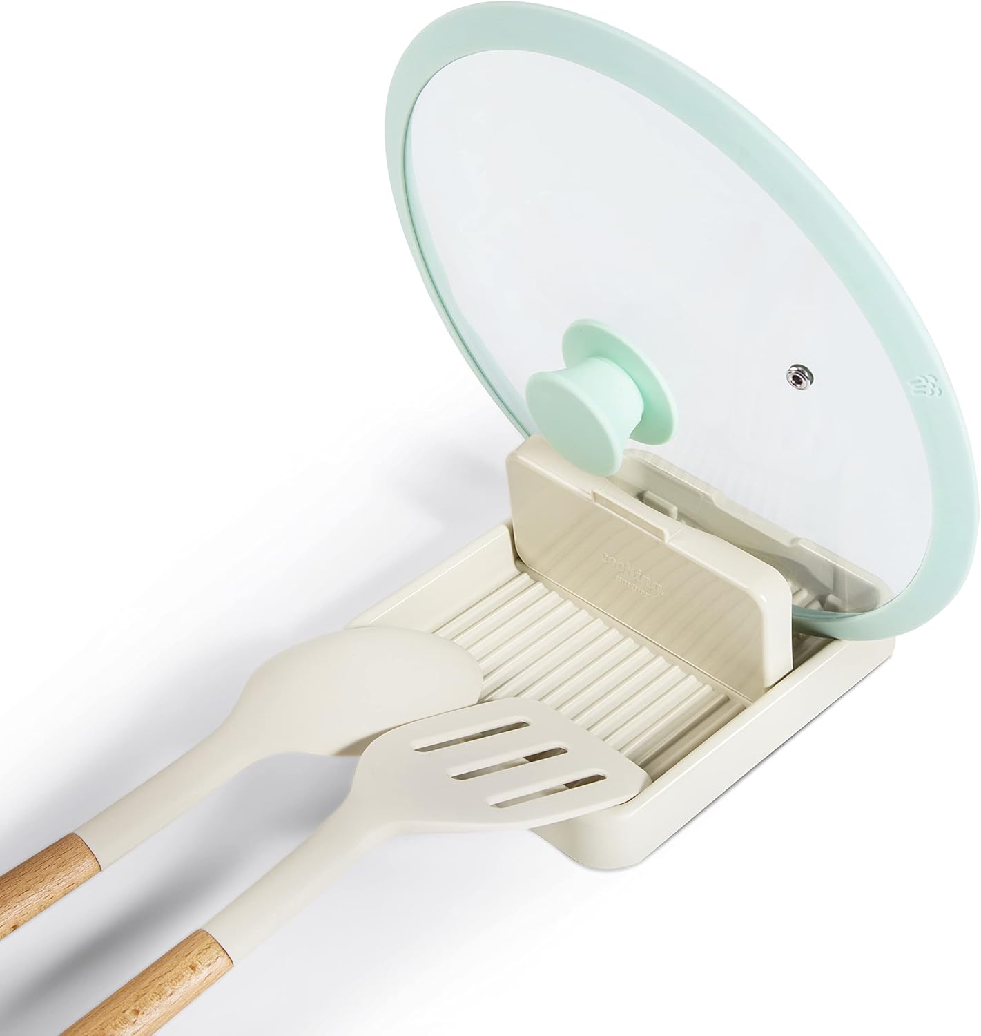 Spoon Rest with Pot Lid Holder for Stove Top, Kitchen Counter Spoon Holder, Neat & Drip-Free for Cooking or Eating