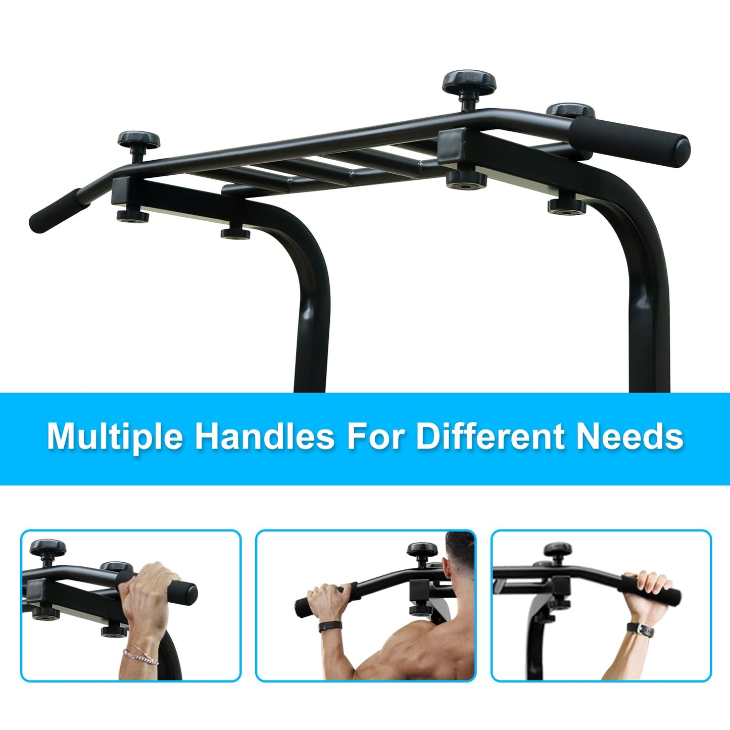 Power Tower Pull Up Bar Dip Station for Strength Training, Multi-Handle Design, Adjustable Height, Home Gym Fitness