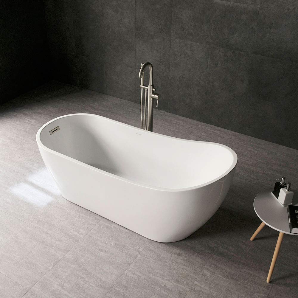 Woodbridge 67" Acrylic Freestanding Bathtub Contemporary Soaking Tub with Chrome Overflow and Drain, BTA1508-C,White