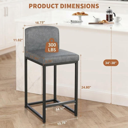 GarveeHome Bar Stools Set of 4, Modern Counter Height Bar Stools with Back and Footrest, Faux Leather Upholstered Barstools Chairs for Kitchen Island Dining Room Bar, Grey