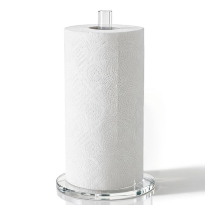 WORHE Paper Towel Holder Countertop Clear Acrylic 5.9" Diameter Thickening Sturdy Base,for Kitchen Bathroom, Paper Towel Dispenser for Tear Tissue Roll 1 Pack (YGC001)