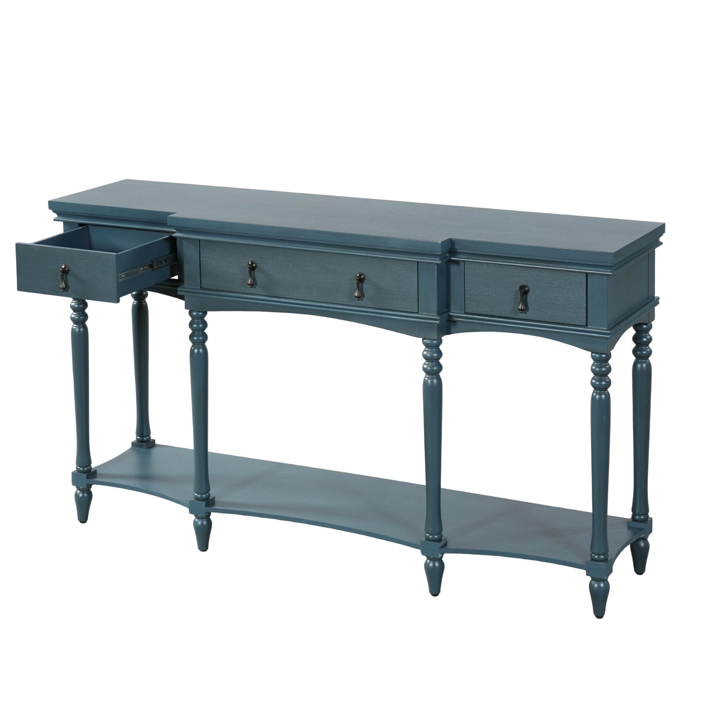 Christopher Knight Home Cally Wood Console Table with Drawers & Bottom Shelf, Narrow Entryway Table with Turned Roman Legs, Traditional Rectangular Wall Table for Living Room Study Hallway, Blue