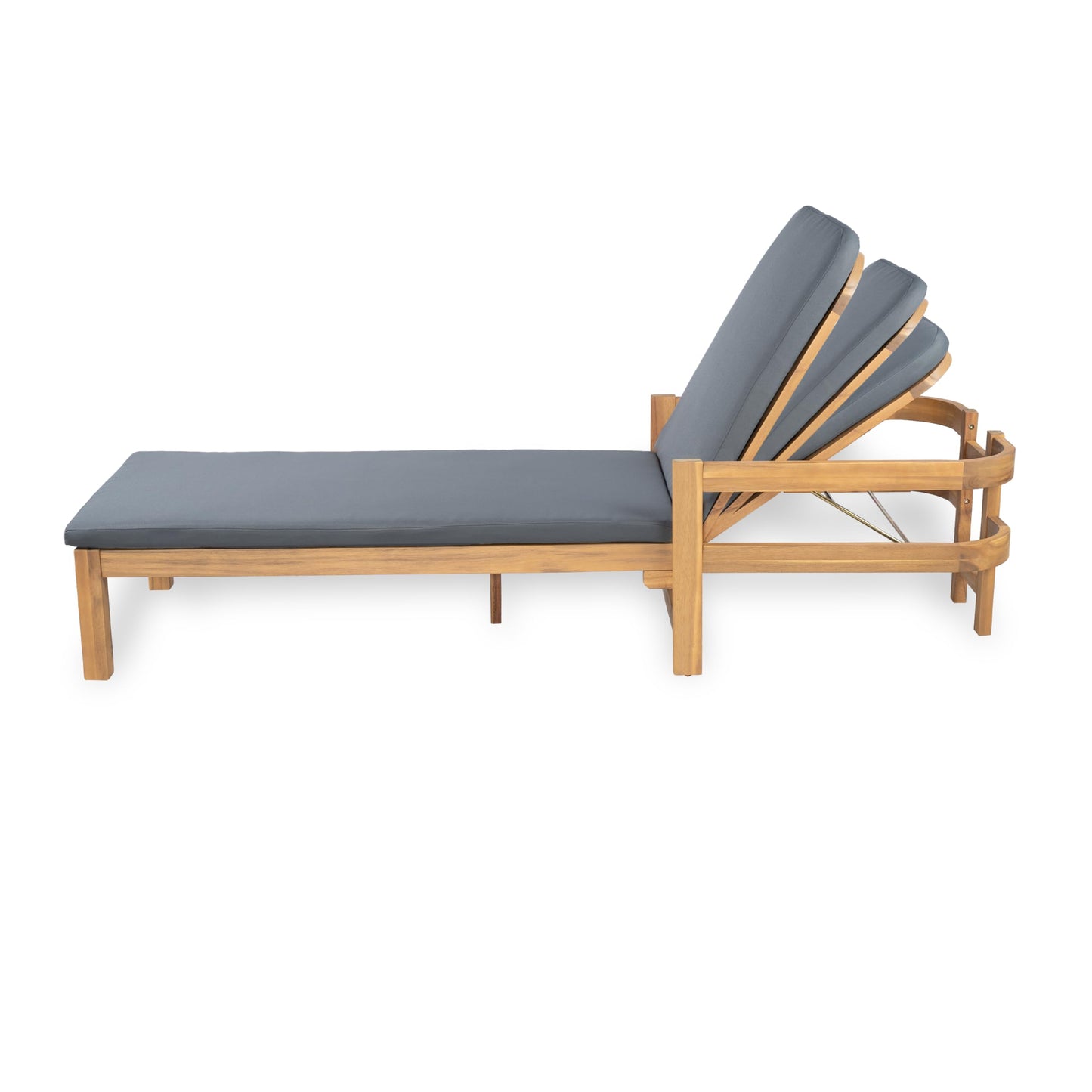Christopher Knight Home Kayas Acacia Wood Chaise Lounge with Adjustable Backrest, 77.5" Outdoor Sun Lounger with Cushion, Modern Patio Lounger Recliner Chair for Poolside Lawn, Light Teak+Gray, 1PCS