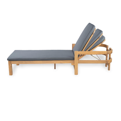 Christopher Knight Home Kayas Acacia Wood Chaise Lounge with Adjustable Backrest, 77.5" Outdoor Sun Lounger with Cushion, Modern Patio Lounger Recliner Chair for Poolside Lawn, Light Teak+Gray, 1PCS