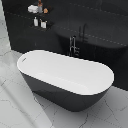67" Acrylic Freestanding Bathtub, Black Exterior White Interior, Acrylic Stand Alone Tub with Chrome Drain, Spa Bath
