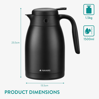 Navaris Insulated Coffee Server, Matte Black Stainless Steel Carafe for Hot & Cold Drinks (1.5 L / 50 oz)