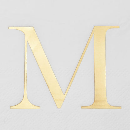 4 8 3-Ply, 100 Count Sparkle and Bash M Napkins Paper Guest Towels - x in, White & Gold, - Letter M Initial Napkins