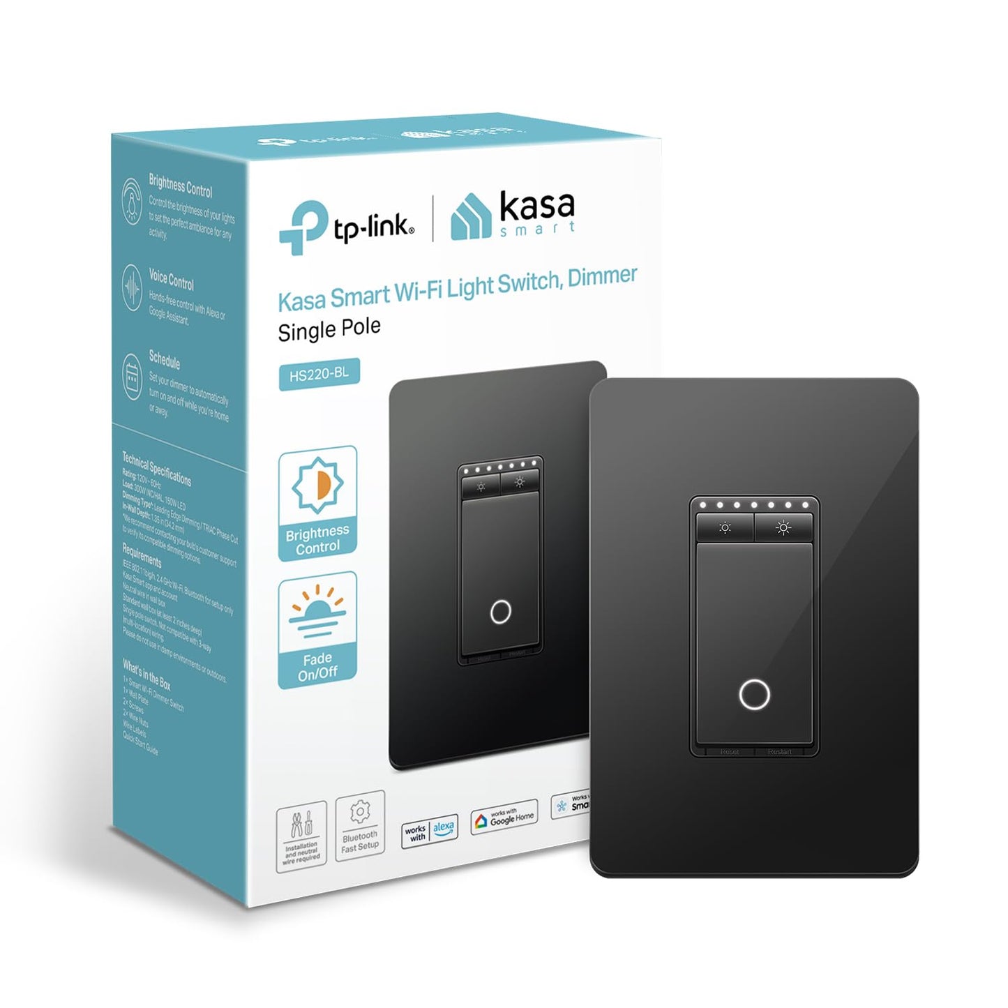 Kasa Smart Light Switch HS200, Single Pole, Needs Neutral Wire, 2.4GHz Wi-Fi Light Switch Works with Google Home, UL Certified, No Hub Required, White