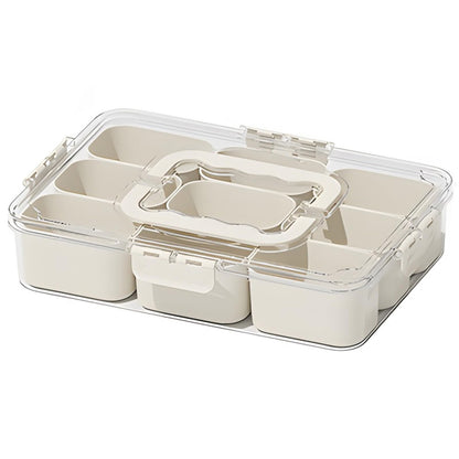 Divided Serving Tray with Lid and Handle - 9 Compartment Snack Box Container Portable Storage Organizer Container for Fruit, Candy, Veggie, Nuts, Spices& Snacks, Perfect for Party, Travel& Picnic