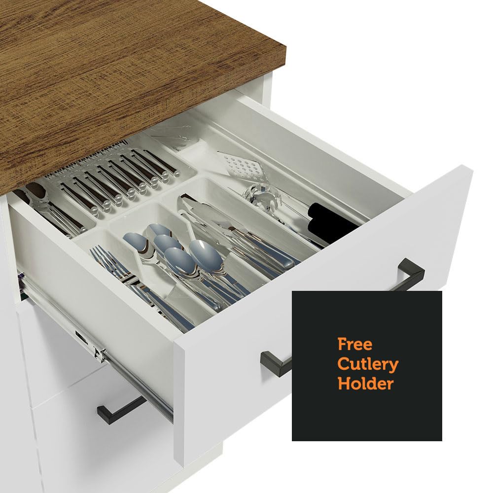Madesa Hazel Kitchen Storage Buffet Base Cabinet with Adjustable Feet 47 Inch Engineered Wood Slab Doors Painted Finish Floor Mount Removable Plinth - White