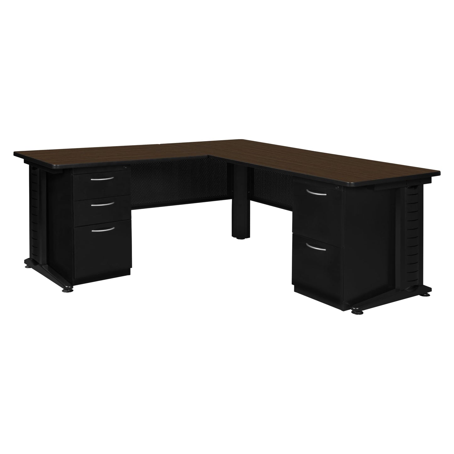 Regency Fusion 66 x 72 in. L Shaped Desk with Double Pedestal Drawer Unit- Neo Walnut