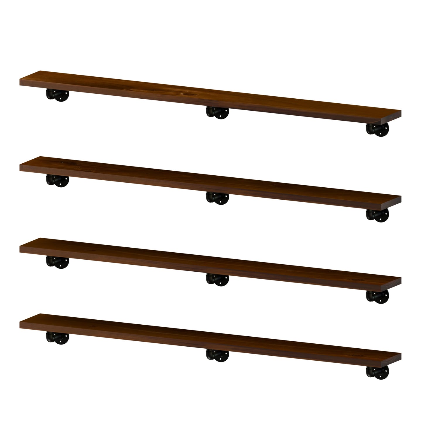 IEO Industrial Pipe Shelving Shelf,Wall Shelves Wood Shelf:Kitchen Shelves, 60 Inches Wood Long Floating Shelves for Wall Farmhouse Pipe Book Shelves Dark Brown for Decor and Bar Shelving