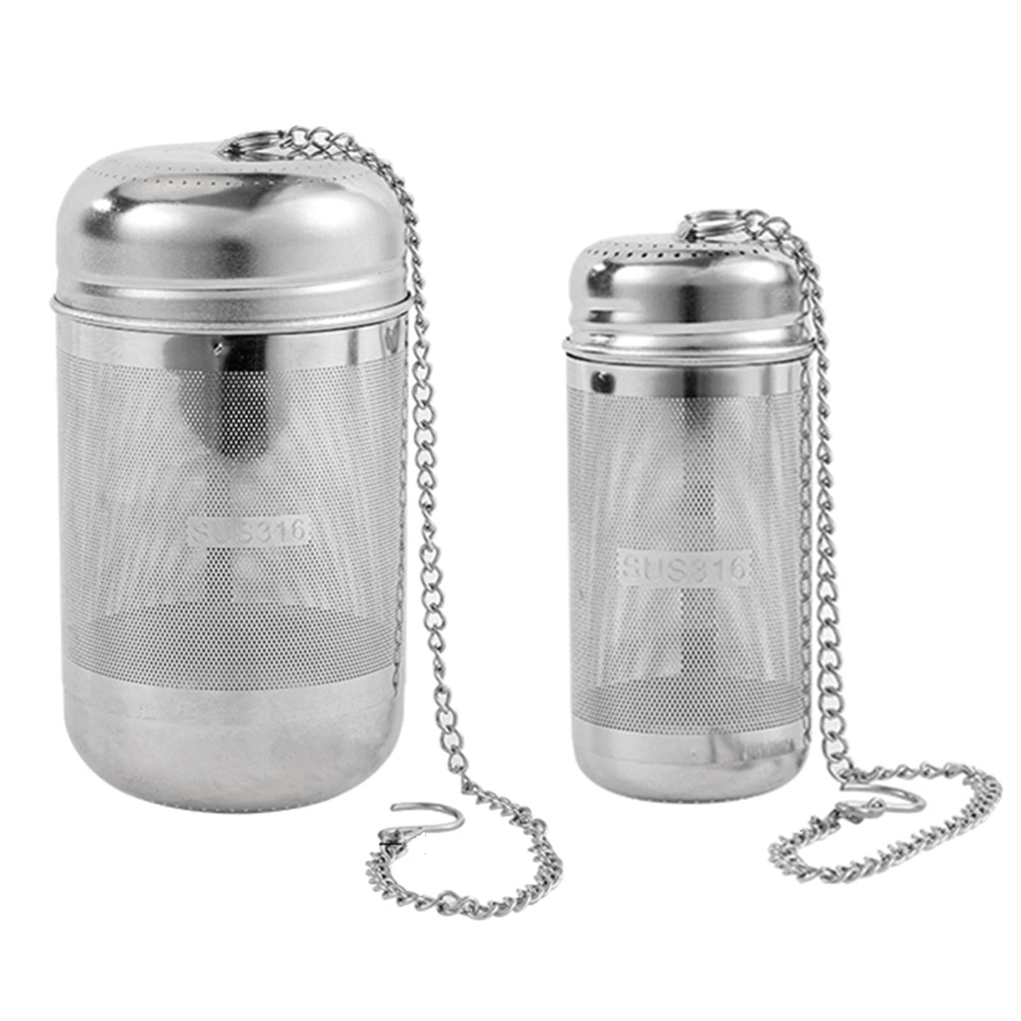 2 Pack Tea Strainers with chain for Loose Tea Sets,Universal Extra Fine Mesh Tea Infuser, 316Stainless Steel & Updated Slim Threaded Lid,Suitable for soaking tea,99% of cup，2 Size