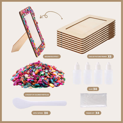 zjdbset DIY Mosaic Photo Frame Craft Kit for 4 * 6 Photo,8 Pcs DIY Unfinished Wooden Picture Frames with Mosaic Tiles for DIY Craft
