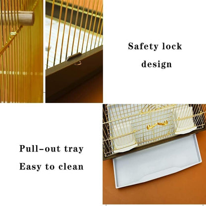 KYTGFH Professional Birdcage Pet Supplies Bird Carrier Gardening Decor Parrot Cages for Large Birds, Household Large Golden Parrot Cage, House-Shaped Decorative Bird Cage, Parak,Gold e