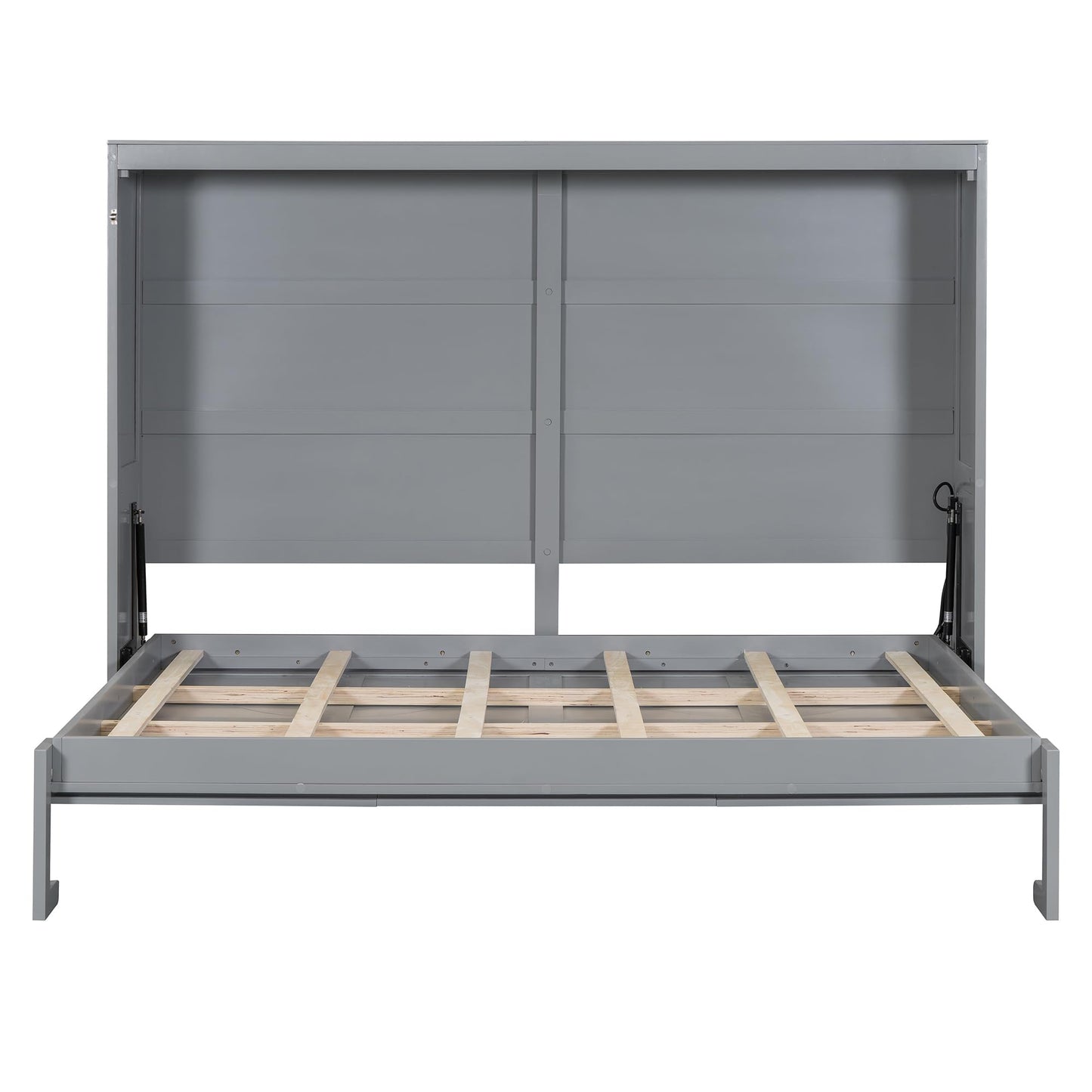 Ball & Cast Full Size Wall Cabinets Murphy Bed with Charging Station and Slat Support,Wood Hideaway Cabinet Platform Beds w/Leg & Lock,can be Folded,Space-Saving,for Small Room,Dorms,Gray