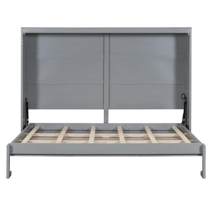 Ball & Cast Full Size Wall Cabinets Murphy Bed with Charging Station and Slat Support,Wood Hideaway Cabinet Platform Beds w/Leg & Lock,can be Folded,Space-Saving,for Small Room,Dorms,Gray
