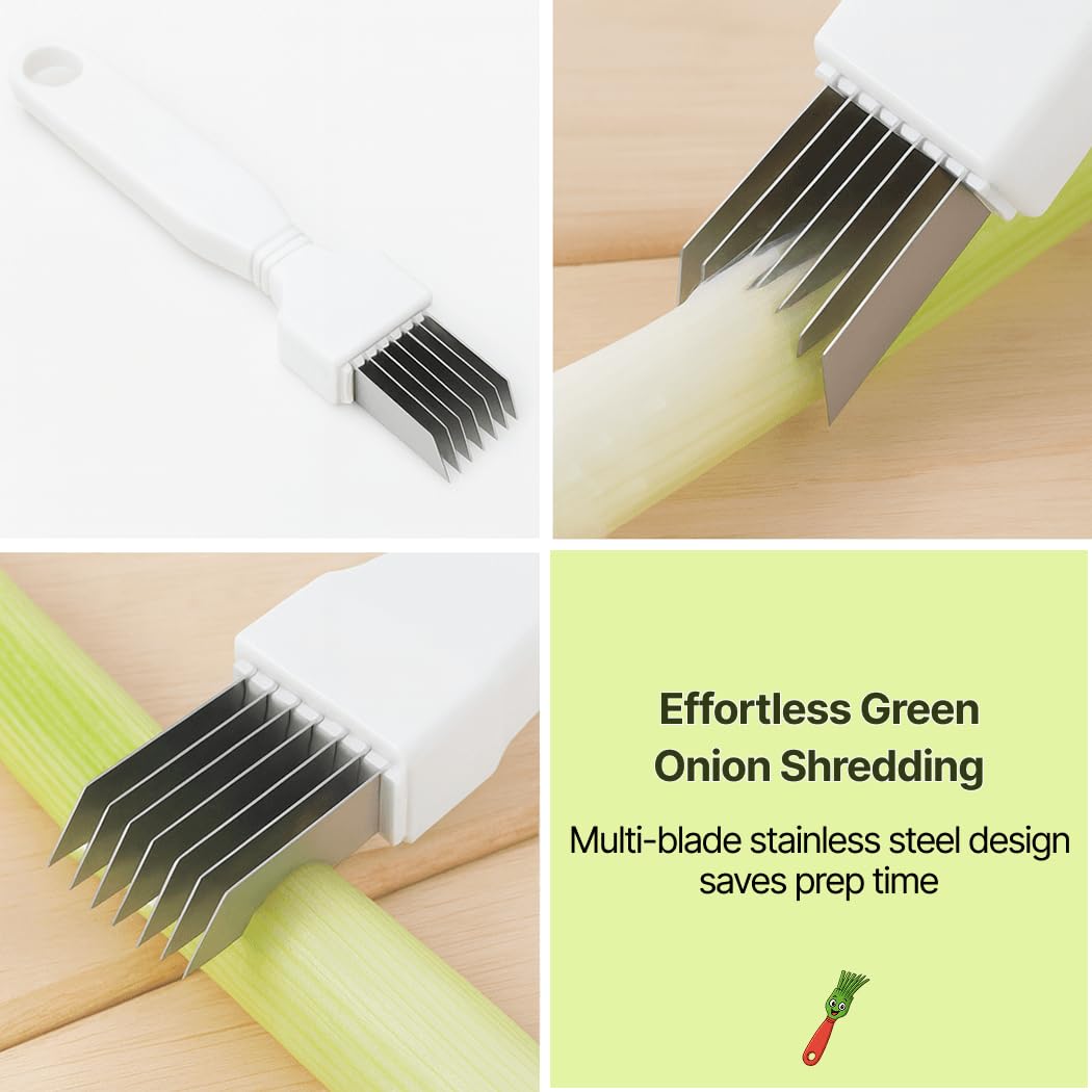 4-Pack Green Onion Shredder, Japanese Negi Cutter Vegetable Slicer with Stainless Steel Multi-Blade, Herb & Scallion Cutter Tool for Garnish, Ramen, Salad & Kitchen Prep