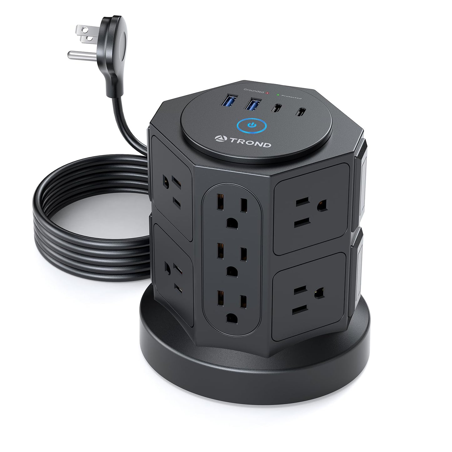 TROND Tower Surge Protector Power Strip with 14 Widely Spaced Outlets, 4 USB Ports(2 USB C), 2100J Surge Protection, 6 Feet Extension Cord with Multiple Outlets, Office Desk Supplies, Dorm Essentials