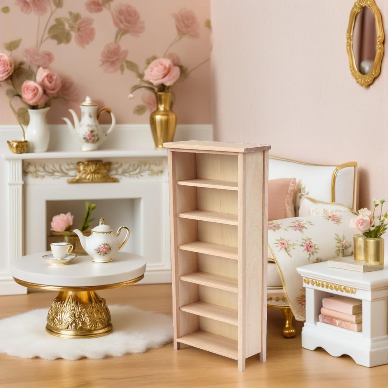 FAVOMOTO 1:12 Mini Bookshelf, Wooden Vertical Doll House Book Shelf Miniature Furniture Bookcase Decor Mini House Supply for DIY Craft Display Decoration Accessories