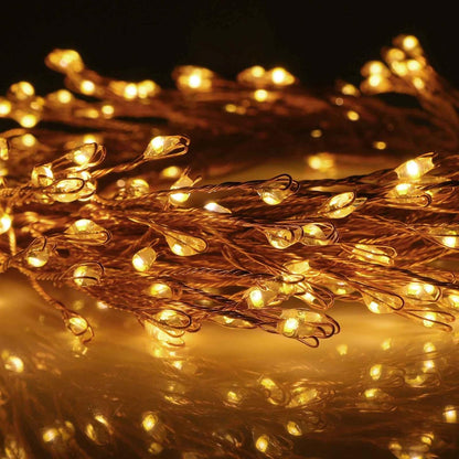 200 Qbis Warm White Cluster Lights on Thin Copper Wire, Micro LED USB Plug in Christmas Fairy Lights, Timer, Multi