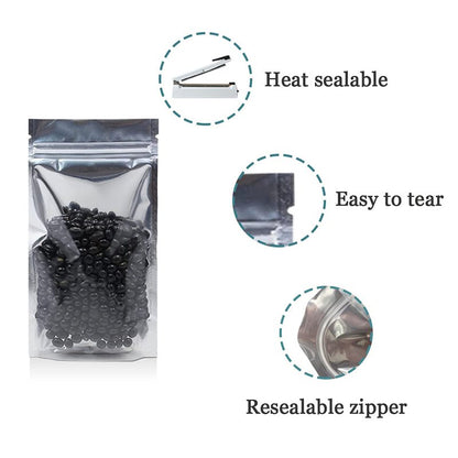FERENLI 500 Pieces Stand Up Clear Front Resealable Aluminum Mylar Foil Plastic Packaging Bag Zipper Heat Sealable with Tear Notch Long Term Food Storage 3.9x5.9 inch