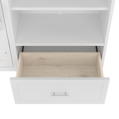Merax Queen Murphy Bed with 3 Height Adjustable Storage Shelves & 1 Drawer, Wall Bed Frame Multifunctional Foldable Platform Bed for Small Space, Bedroom, Guest Room, Bear 500LBS (White)