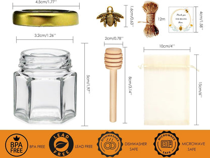 20 Pack Adabocute Mini Honey Jars with Dipper - Perfect for Baby Shower Favors and Wedding Favors - Includes Bee