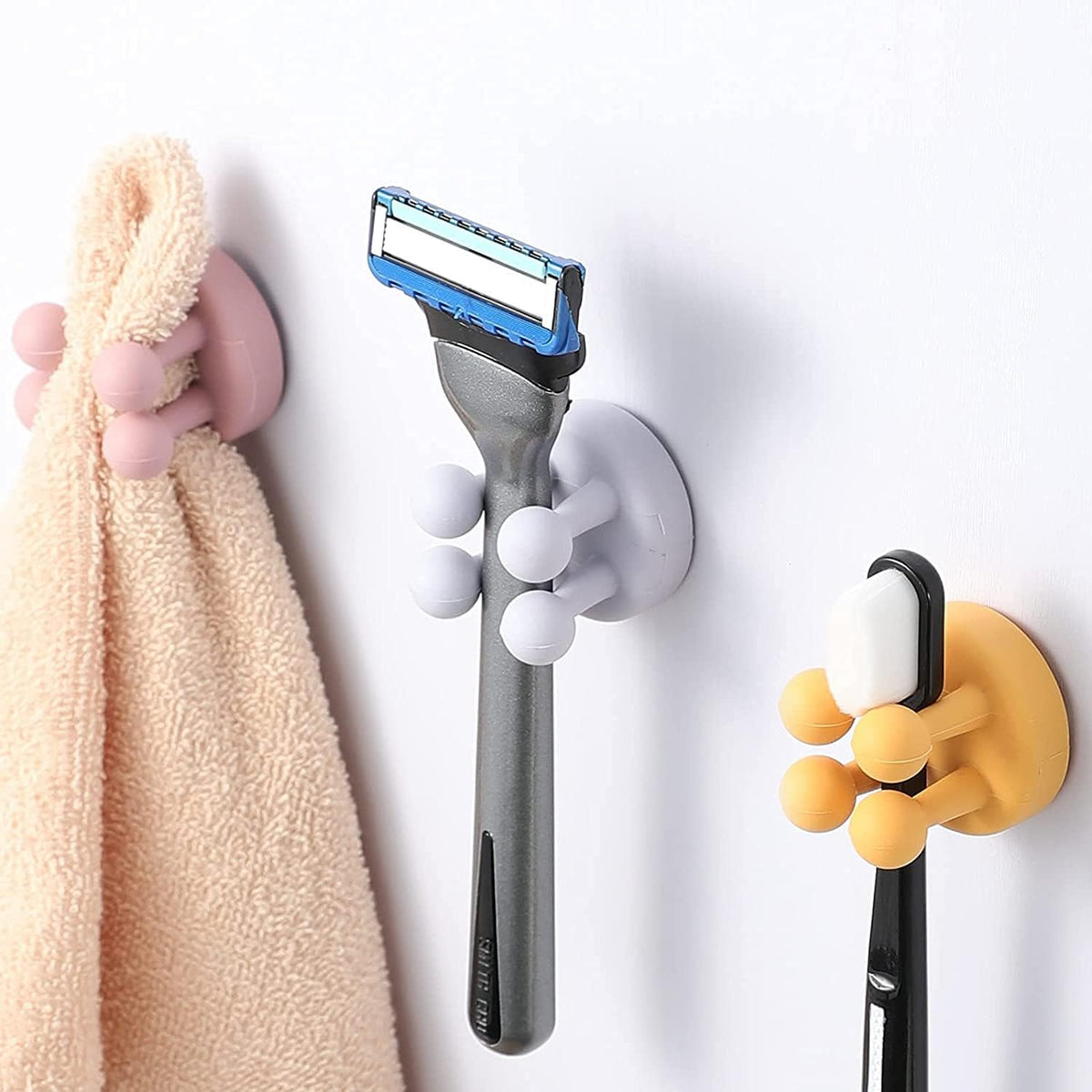 Silicone Toothbrush Holders - 6 Pcs Razor Hooks Adhesive Wall Mounted for Hanging Towel Key Plug Cable