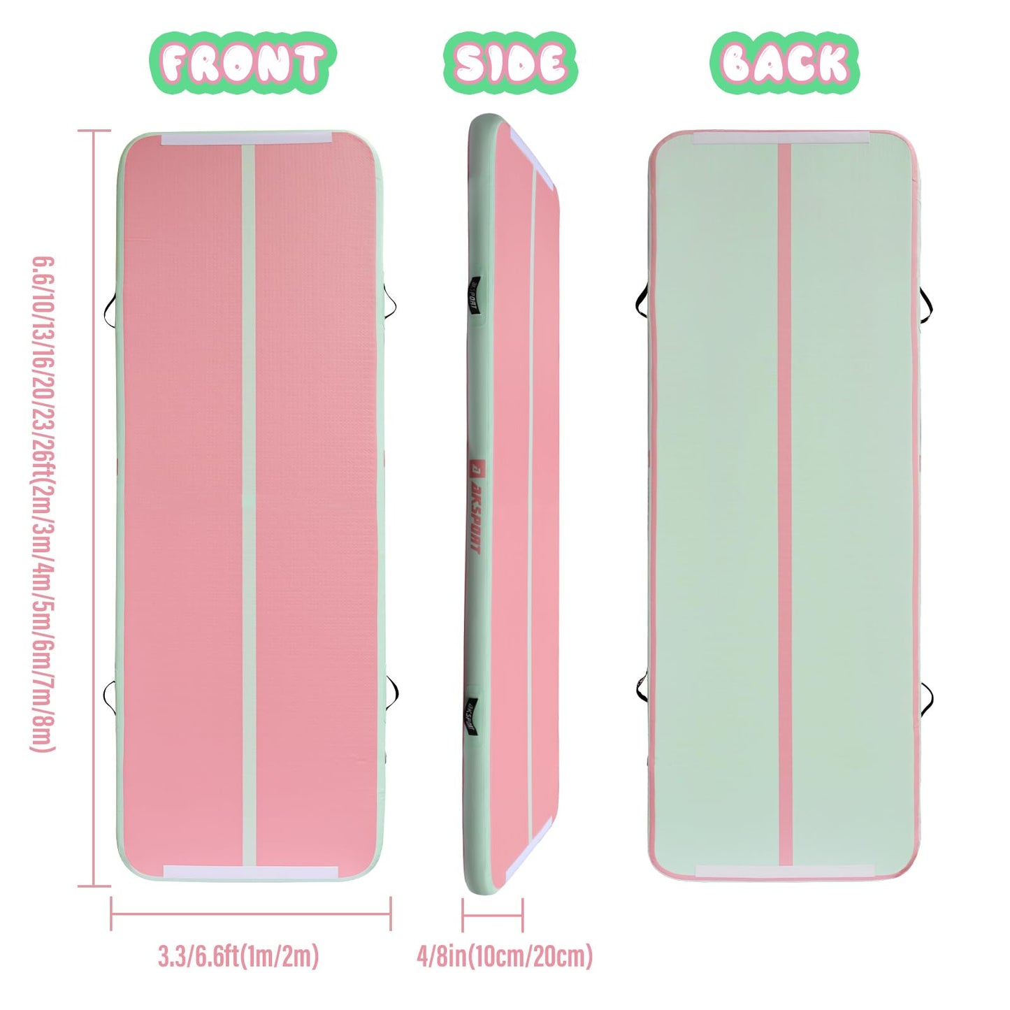 AKSPORT Inflatable Gymnatsics Mat Tumble Track 10ft 13ft 16ft 20ft 23ft Air Tumbling Mat with Air Pump for Home Use/Training/Cheerleading/Yoga