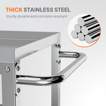 LEADZM 15"L x 24"W x 33"H Utility Rolling Cart on Wheels With Braker, 3-Tier Heavy Duty Commercial Storage Tool Serving Cart With Handle, Stainless Steel for Kitchen Home & Business, Silver