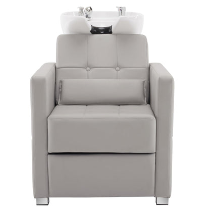 BarberPub Backwash Shampoo Station Chair, Adjustable Porcelain Ceramic Hair Wash Basin, Vacuum Breaker, Professional Shampoo Chair for Salon and Spa 9309 (Gray)