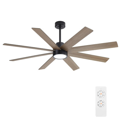 WINGBO 60" Large DC Ceiling Fans with Lights and Remote, 3 Downrods, 8 Plywood Blades, 6-Speeds Reversible DC Motor, 3CCT, Indoor Ceiling Fan for Bedroom Living Room Patio, Black and Gray