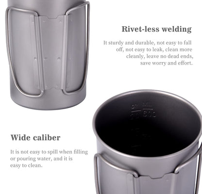 iBasingo 1050ml Titanium Bottle with 600ml Nesting Cup Outdoor Camping Single Layer Wide Mouth Cookware Lightweight Portable Bottle Mug Set Hiking Picnic Solo Cooking Mess Kit Ti3007D