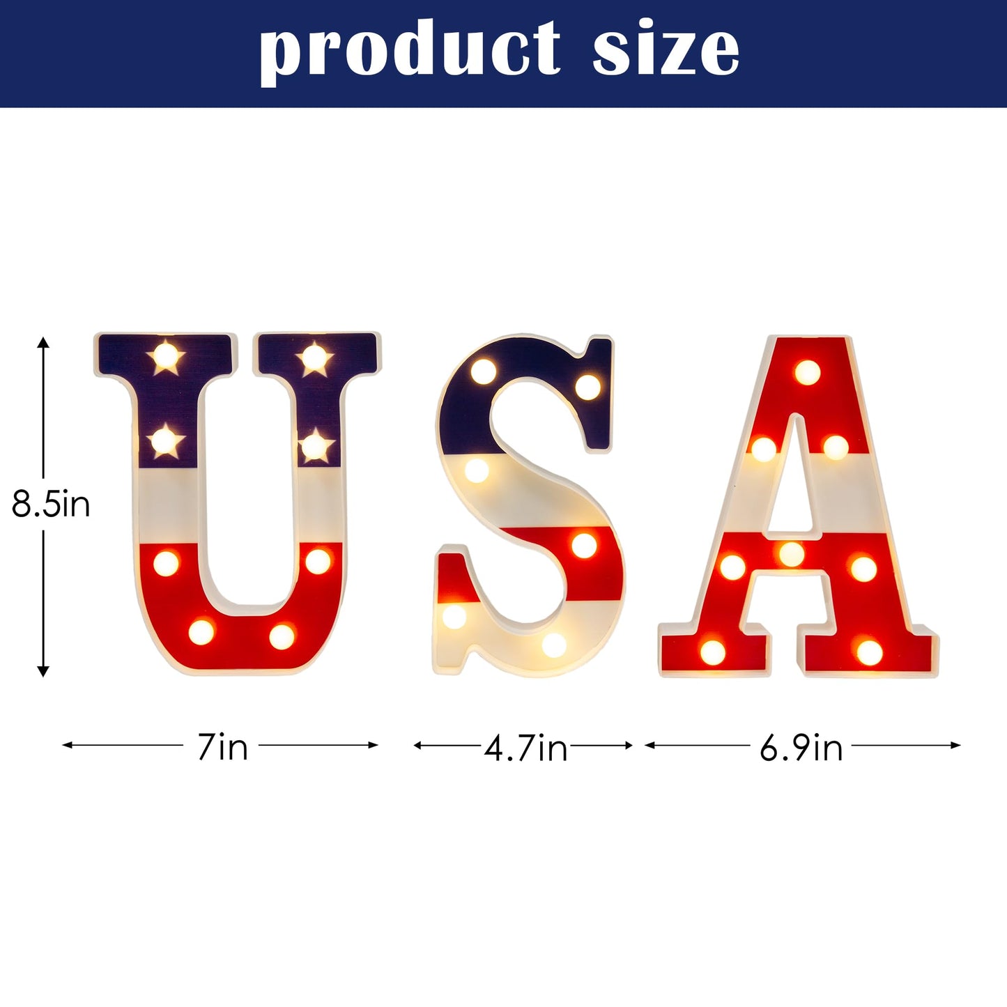 NWLIGHT Light Up letters 4th of July Marquee Lights for Independence Day LED Battery Operated Letter Lights Patriotic USA Letters Holiday Table Centerpiece Home Decoration