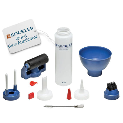 Rockler Wood Glue Applicator Set – Wood Working Glue Bottle (8oz) w/Glue Spout & Red Cap, Glue Line Centering Attachment, Silicone Glue Brush, & More – Easy to Clean Bottle with Brush Applicator