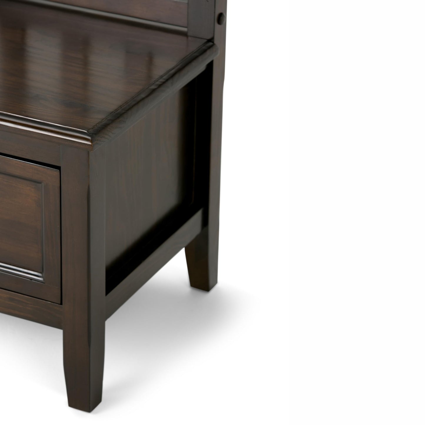 SIMPLIHOME Burlington Entryway Storage Bench - 42 inch Wide Solid Wood Storage Seat with Drawers in Mahogany Brown, Transitional Bench for Entryway or Living Room with Bronze Handles and Tapered Legs