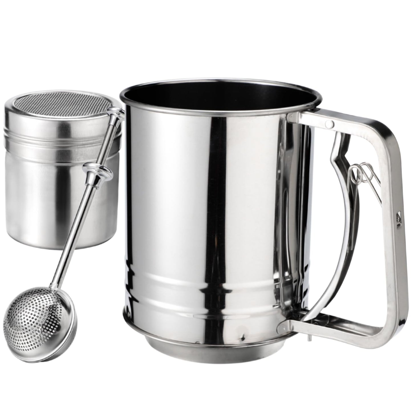 3 in 1 Stainless Steel Sifter 3 Cup Flour Sifter for baking with Powdered Sugar Duster Set, flour sprinkler Duster for Baking Pastries Pies Cupcakes and Desserts