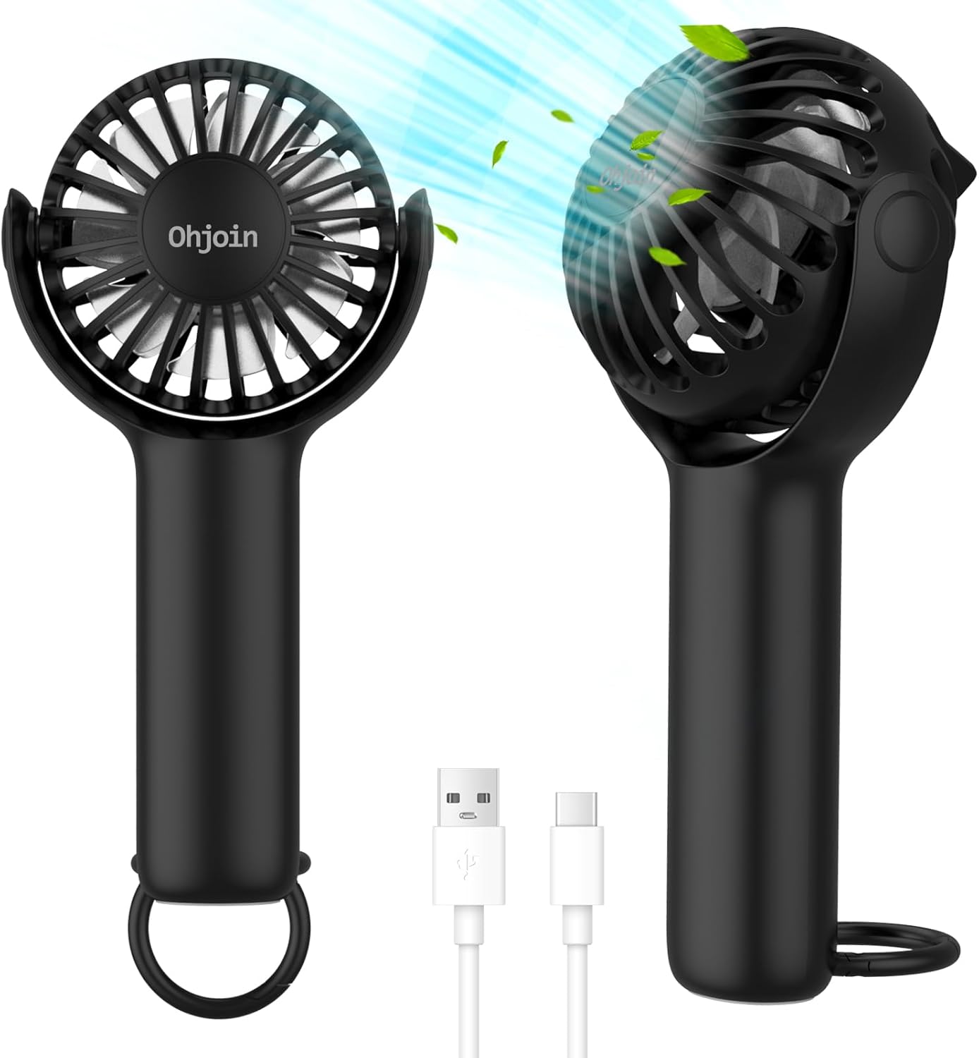 2 IN 1 Mini Portable Handheld Fan with Keychain Stand, Personal Powerful Cooling Fan, USB Rechargeable, Black