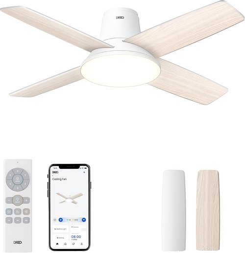 DREO Smart Ceiling Fan - 12 Speeds & 3 Modes - Quiet DC Motor, Dimmable LED, Remote Control - 44'' White
