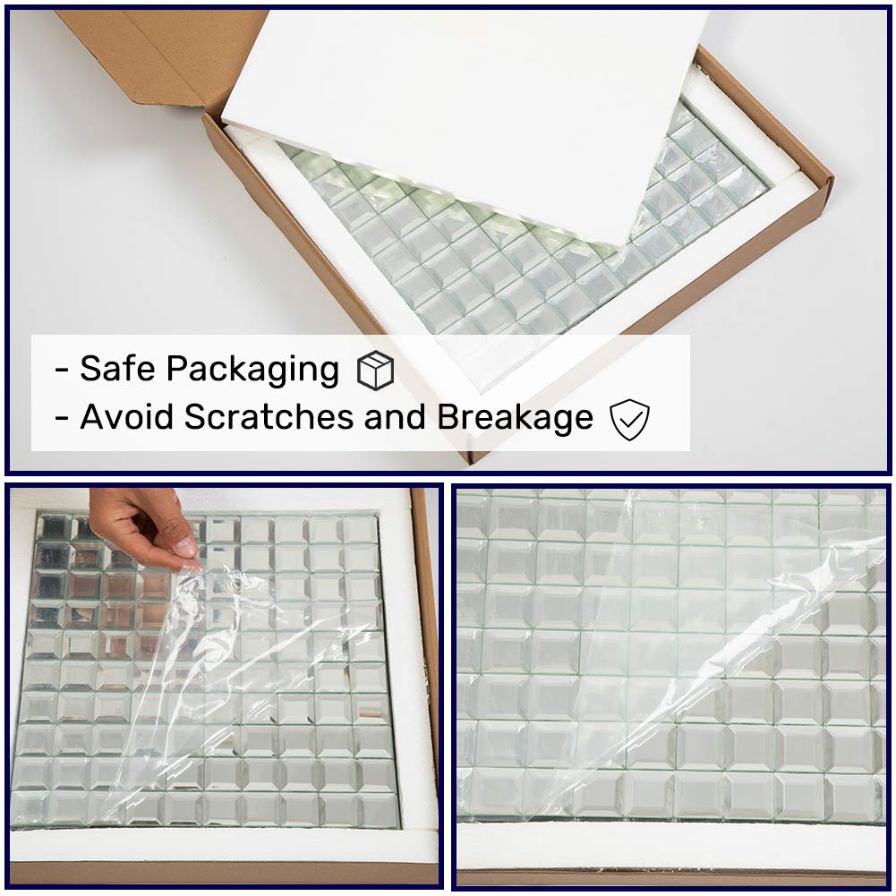 Soulscrafts Mirror Glass Mosaic Tile, 5 Faces Square Beveled Silver Crystal Mirror Backsplash 12x12 Inch Seamless for Kitchen Bathroom 5 Sheets